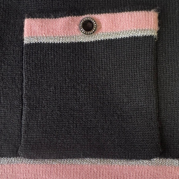 Vintage couture BLEYLE Merino wool cardigan black pink metallic silver large - Picture 8 of 15